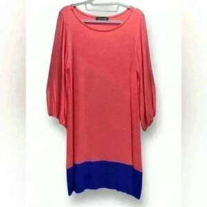 Hourglass Lilly Women Coral and Blue Color Block Casual Dress M